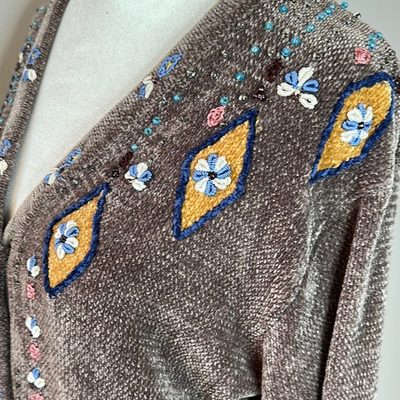 Storybook Knits Vintage Chenille Embroidered Cardigan Sweater - Picture 11 of 12